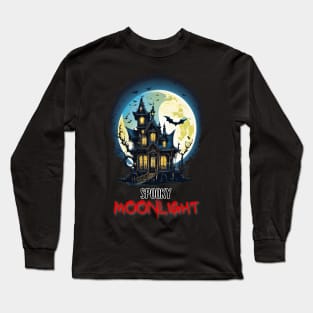 Spooky Moonlight Haunted House Halloween Long Sleeve T-Shirt